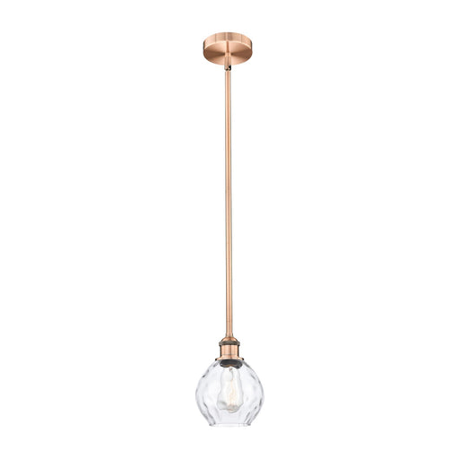 Innovations Waverly 6in 1-Light Mini Pendant | Industrial Antique Copper Steel and Clear Water Glass | Kitchen Island & Dining | Model 616-1S-AC-G362-LED