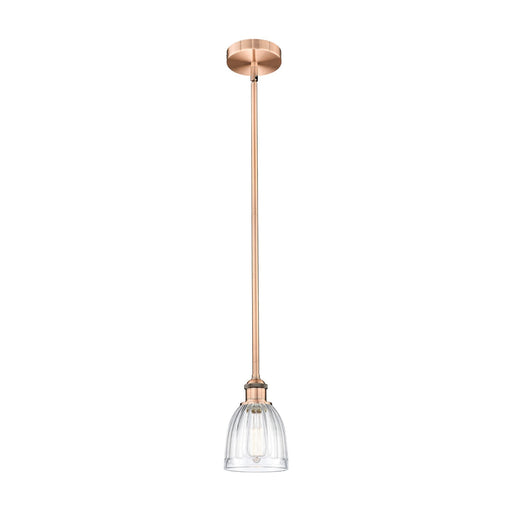 Innovations Brookfield 6in 1-Light Mini Pendant | Industrial Antique Copper Steel and Clear Ribbed Glass | Kitchen Island & | Model 616-1S-AC-G442-LED