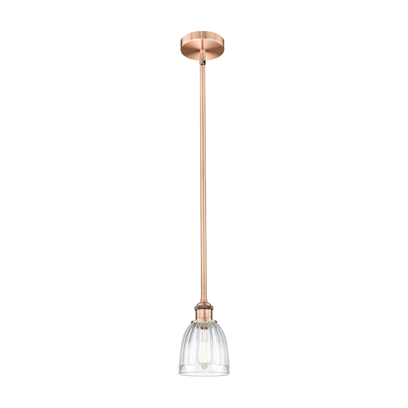 Innovations Brookfield 6in 1-Light Mini Pendant | Industrial Antique Copper Steel and Clear Ribbed Glass | Kitchen Island & | Model 616-1S-AC-G442-LED