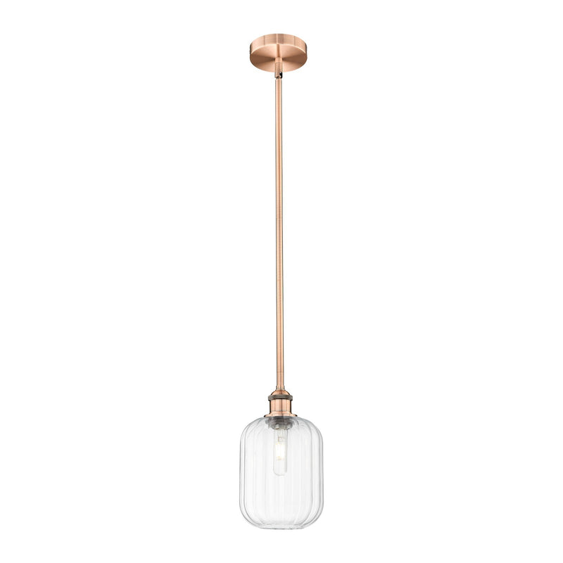 Innovations Preston Cylinder 7in 1-Light Mini Pendant | Industrial Antique Copper Steel and Clear Glass | Kitchen Island & | Model 616-1S-AC-G460-7CL