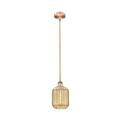 Innovations Preston Cylinder 6.75in 1-Light Mini Pendant | Industrial Antique Copper Steel and Mercury Glass | Kitchen Island & | Model 616-1S-AC-G460-7ME