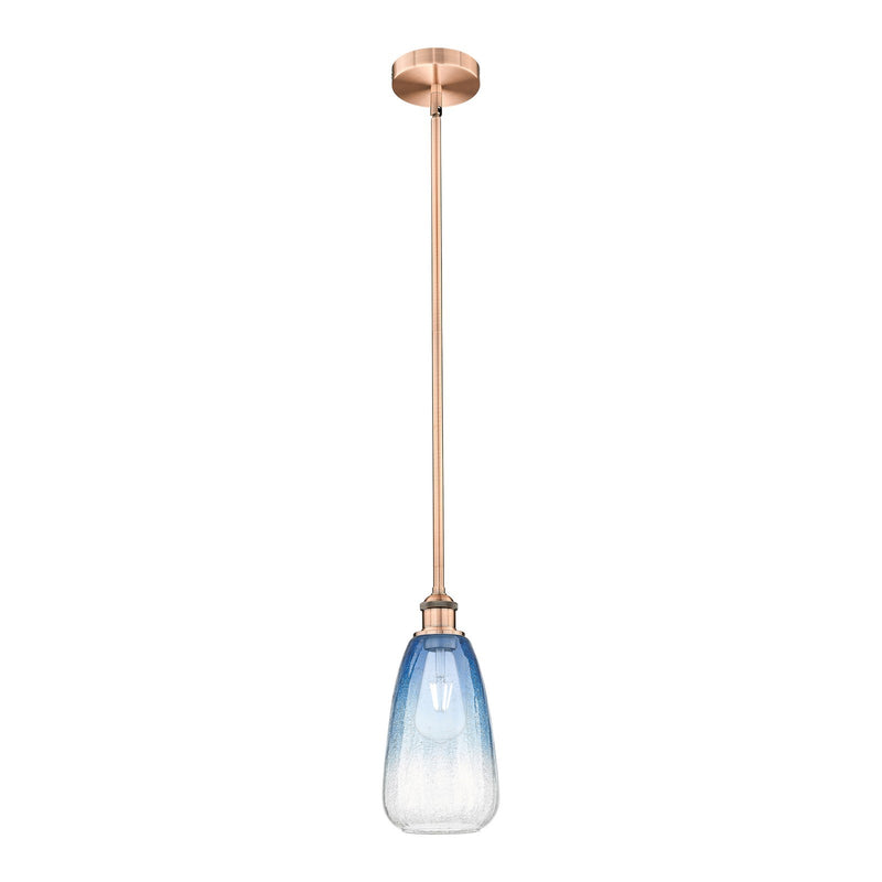 Innovations Brookhaven Almond 6in 1-Light Mini Pendant | Industrial Antique Copper Steel and Sapphire Blue Glass | Kitchen | Model 616-1S-AC-G480-6SB
