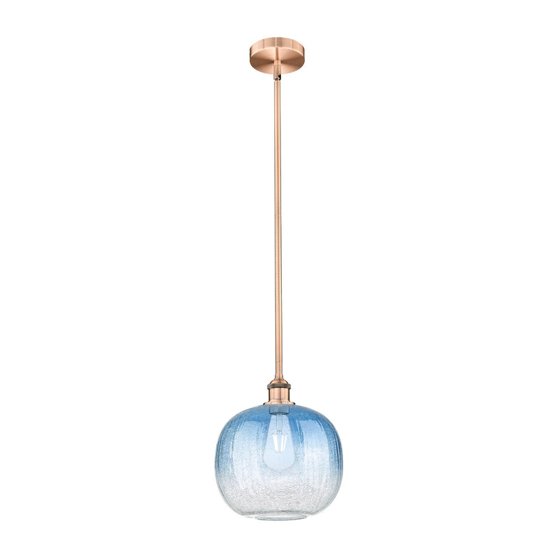 Innovations Brookhaven Sphere 10.5in 1-Light Mini Pendant | Industrial Antique Copper Steel and Sapphire Blue Glass | Kitchen | Model 616-1S-AC-G481-10SB
