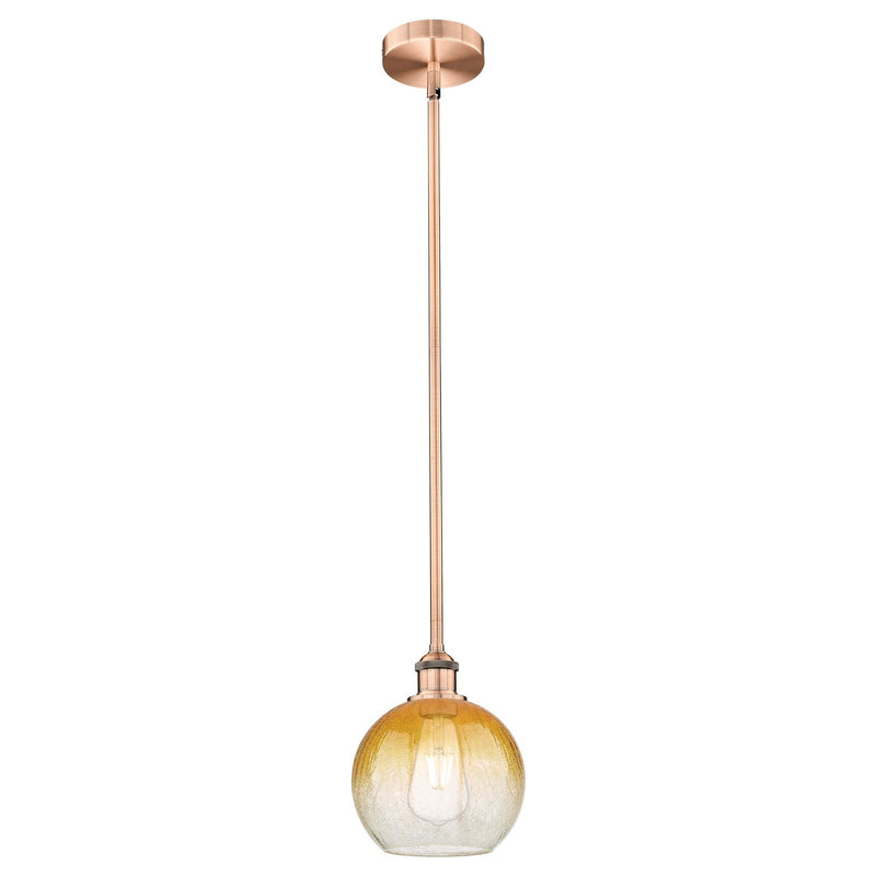 Innovations Brookhaven Globe 8in 1-Light Mini Pendant | Industrial Antique Copper Steel and Amber Glass | Kitchen Island & | Model 616-1S-AC-G483-8AM
