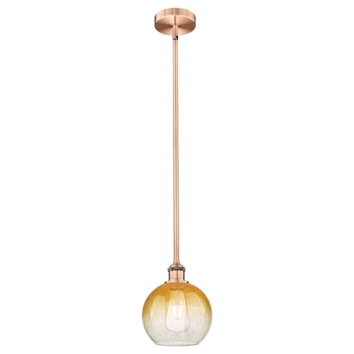 Innovations Brookhaven Globe 8in 1-Light Mini Pendant | Industrial Antique Copper Steel and Amber Glass | Kitchen Island & | Model 616-1S-AC-G483-8AM