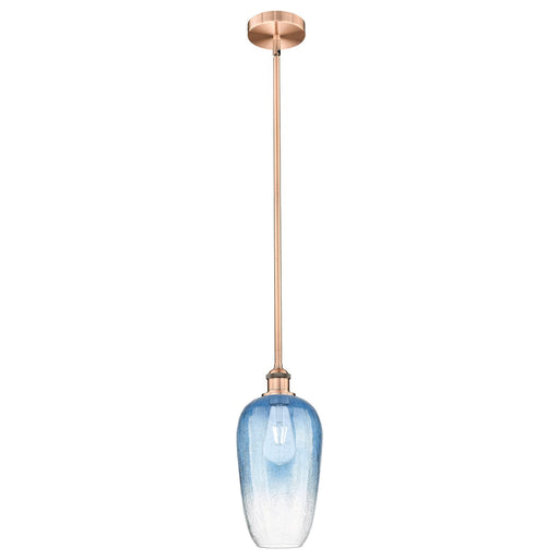 Innovations Brookhaven Flute 7in 1-Light Mini Pendant | Industrial Antique Copper and Sapphire Blue Glass | Kitchen Island & | Model 616-1S-AC-G484-7SB