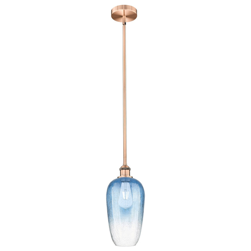Innovations Brookhaven Flute 7in 1-Light Mini Pendant | Industrial Antique Copper and Sapphire Blue Glass | Kitchen Island & | Model 616-1S-AC-G484-7SB