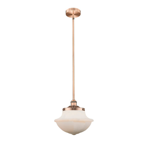 Innovations Oxford 12in 1-Light Mini Pendant | Industrial Antique Copper Steel and Matte White Frosted Glass | Kitchen Island & | Model 616-1S-AC-G541
