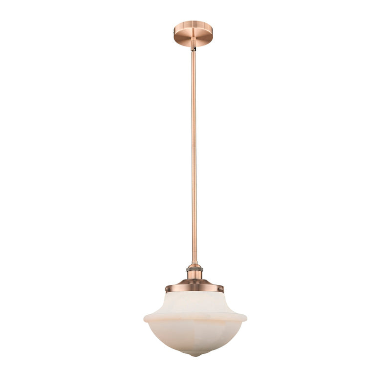 Innovations Oxford 12in 1-Light Mini Pendant | Industrial Antique Copper Steel and Matte White Frosted Glass | Kitchen Island & | Model 616-1S-AC-G541