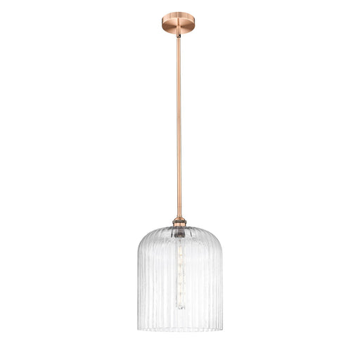 Innovations Bridal Veil 5in 1-Light Mini Pendant | Art Nouveau Antique Copper Steel and Clear Ribbed Glass | Kitchen Island & | Model 616-1S-AC-G559-12CL