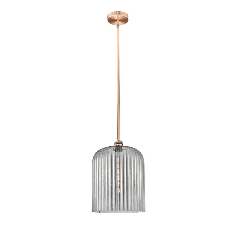 Innovations Bridal Veil 5in 1-Light Mini Pendant | Art Nouveau Antique Copper Steel and Light Smoke Ribbed Glass | Kitchen | Model 616-1S-AC-G559-12SM
