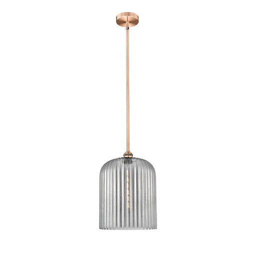Innovations Bridal Veil 5in 1-Light Mini Pendant | Art Nouveau Antique Copper Steel and Light Smoke Ribbed Glass | Kitchen | Model 616-1S-AC-G559-12SM