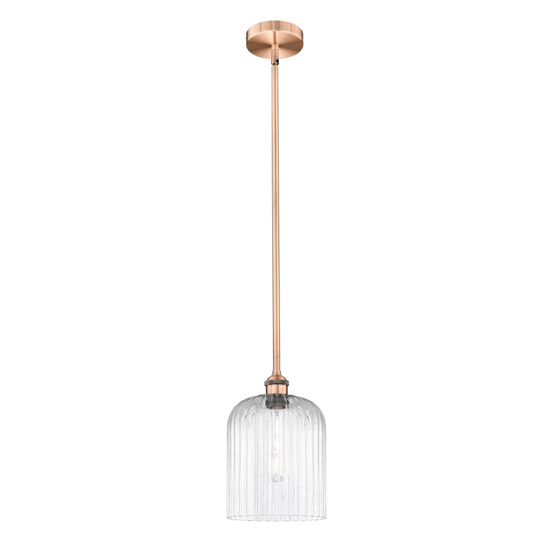 Innovations Bridal Veil 5in 1-Light Mini Pendant | Art Nouveau Antique Copper Steel and Clear Ribbed Glass | Kitchen Island & | Model 616-1S-AC-G559-8CL