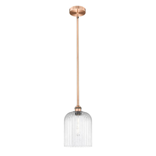 Innovations Bridal Veil 5in 1-Light Mini Pendant | Art Nouveau Antique Copper Steel and Clear Ribbed Glass | Kitchen Island & | Model 616-1S-AC-G559-8CL