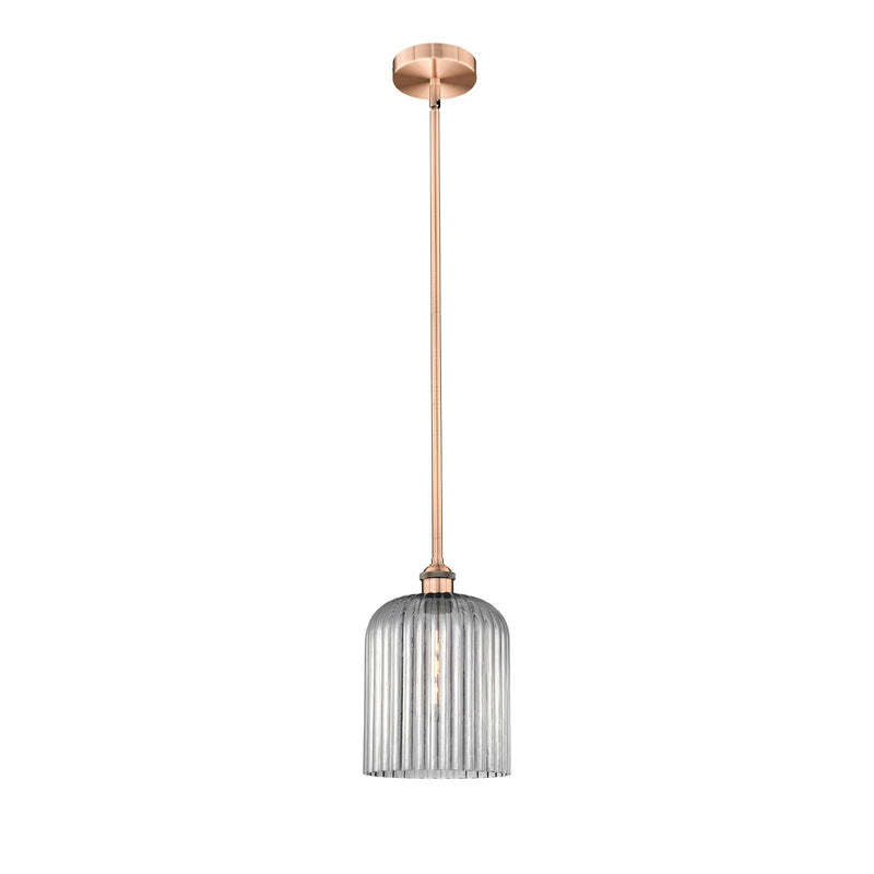 Innovations Bridal Veil 5in 1-Light Mini Pendant | Art Nouveau Industrial Antique Copper and Light Smoke Ribbed Glass | Kitchen | Model 616-1S-AC-G559-8SM