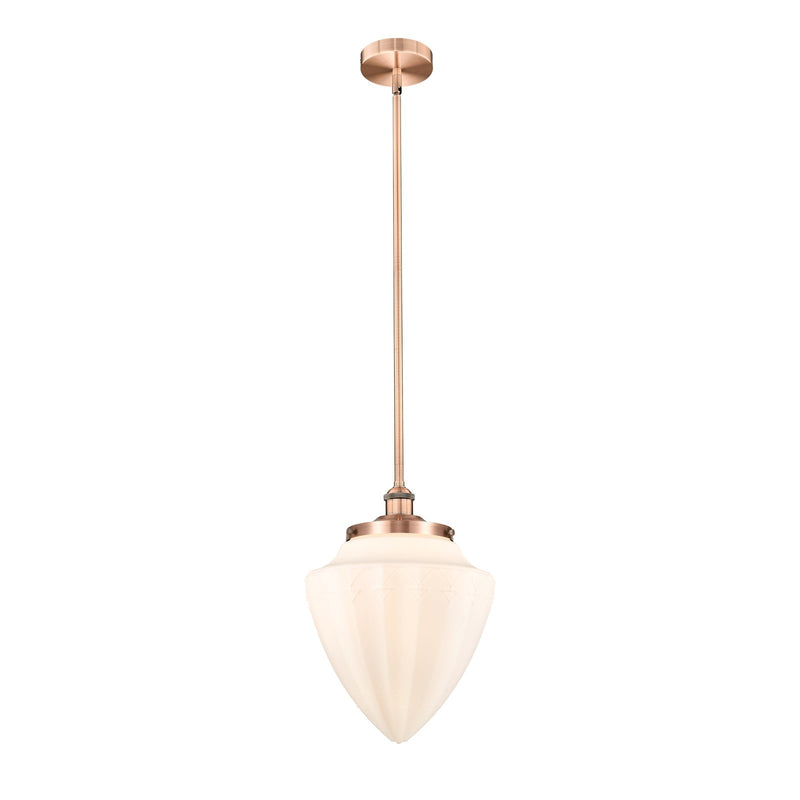 Innovations Bridgeton 12in 1-Light Mini Pendant | Traditional Antique Copper Steel and Matte White Frosted Glass | Kitchen | Model 616-1S-AC-G661-12