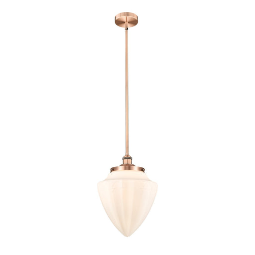 Innovations Bridgeton 12in 1-Light Mini Pendant | Traditional Antique Copper Steel and Matte White Frosted Glass | Kitchen | Model 616-1S-AC-G661-12