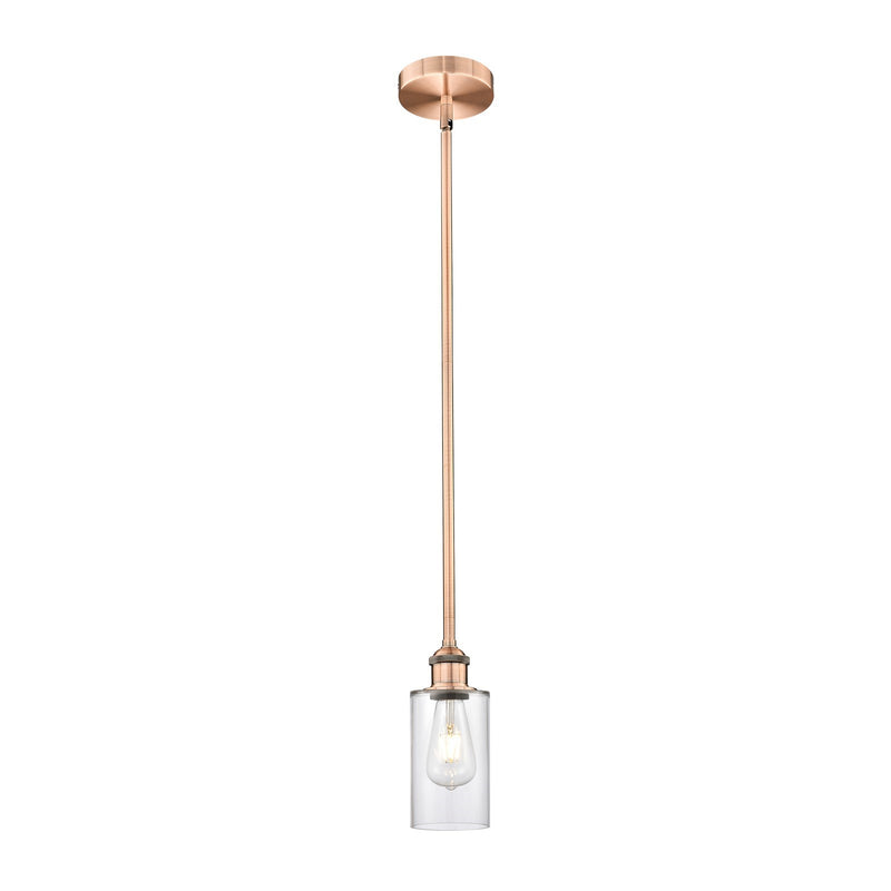 Innovations Clymer 4in 1-Light Mini Pendant | Art Nouveau Antique Copper Steel and Clear Glass | Kitchen Island & Dining Room | Model 616-1S-AC-G802
