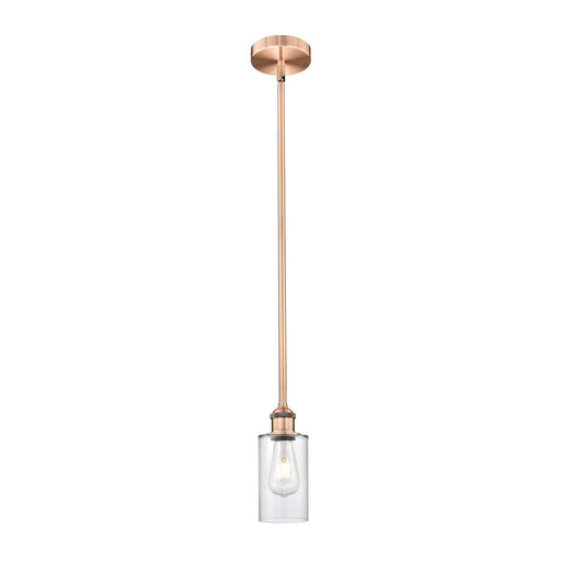 Innovations Clymer 1-Light Mini Pendant | Art Nouveau Antique Copper Steel and Clear Glass | Kitchen Island & Dining Room | Model 616-1S-AC-G802-LED