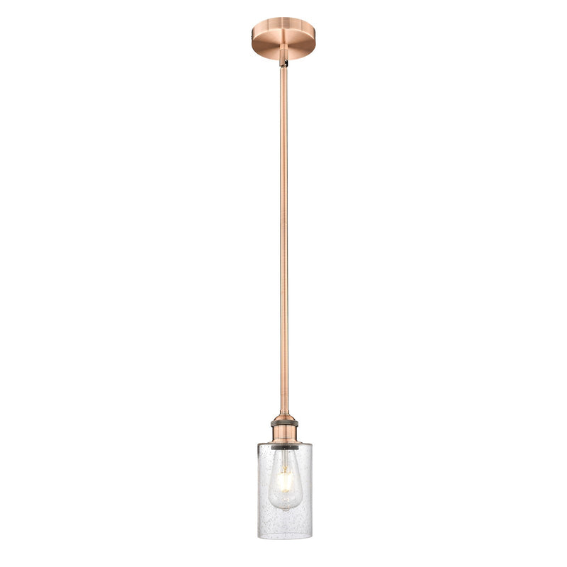 Innovations Clymer 1-Light Mini Pendant | Art Nouveau Antique Copper Steel and Seedy Glass | Kitchen Island & Dining Room | 3.88 x | Model 616-1S-AC-G804