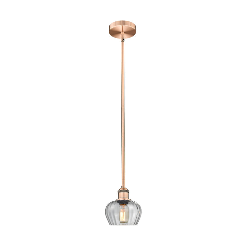 Innovations Fenton 1-Light 7in Mini Pendant | Industrial Antique Copper Steel and Clear Ribbed Glass | Kitchen Island & Dining Room | Model 616-1S-AC-G92