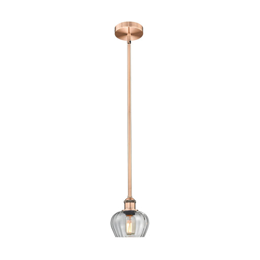 Innovations Fenton 7in 1-Light Mini Pendant | Industrial Antique Copper Steel and Clear Ribbed Glass | Kitchen Island & Dining | Model 616-1S-AC-G92-LED