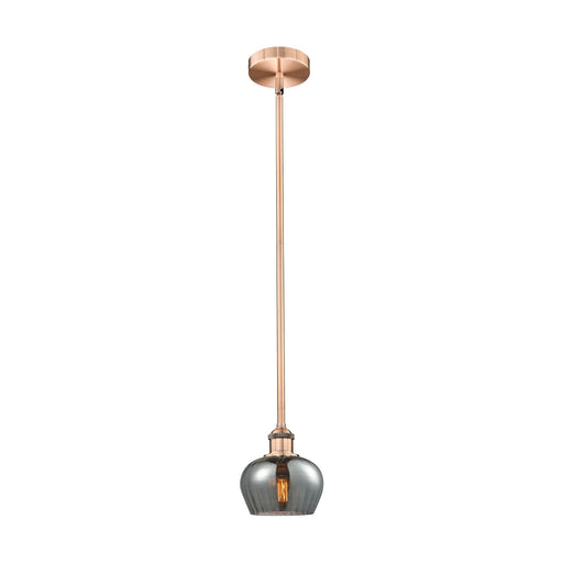 Innovations Fenton 7in 1-Light Mini Pendant | Industrial Antique Copper Steel and Light Smoke Ribbed Glass | Kitchen Island & | Model 616-1S-AC-G93-LED