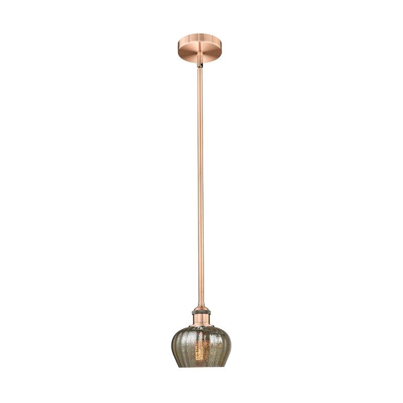 Innovations Fenton 1-Light Mini Pendant | Art Nouveau Industrial Antique Copper Steel and Mercury Ribbed Glass | Kitchen Island & | Model 616-1S-AC-G96