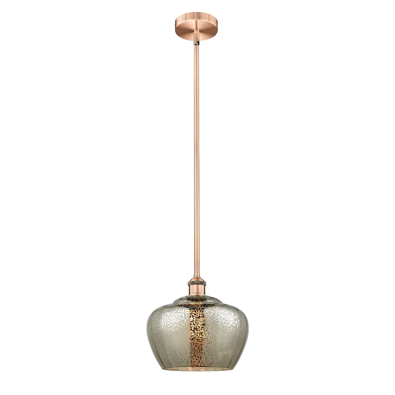 Innovations Fenton 11in 1-Light Mini Pendant | Industrial Antique Copper Steel and Mercury Ribbed Glass | Kitchen Island & | Model 616-1S-AC-G96-L-LED
