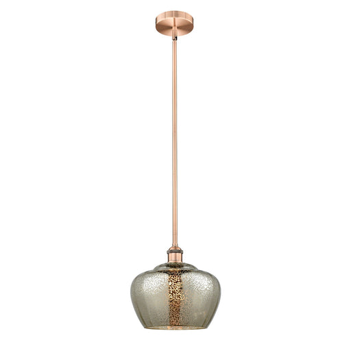 Innovations Fenton 11in 1-Light Mini Pendant | Industrial Antique Copper Steel and Mercury Ribbed Glass | Kitchen Island & | Model 616-1S-AC-G96-L-LED