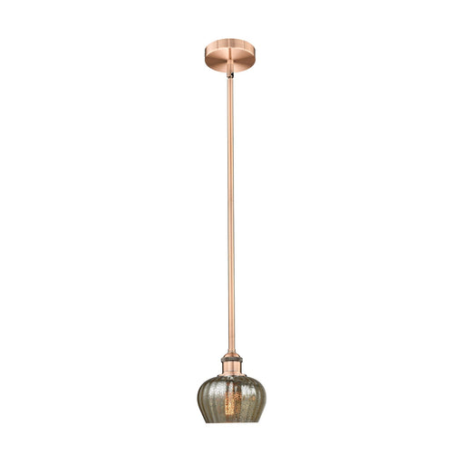 Innovations Lighting Fenton 6.5in 1-Light Mini Pendant | Industrial Antique Copper Steel and Mercury Ribbed Glass | Kitchen | Model 616-1S-AC-G96-LED
