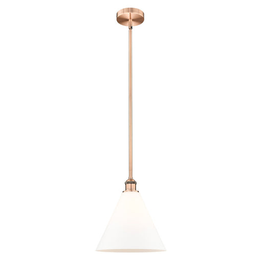 Innovations Berkshire Glass 12in 1-Light Mini Pendant | Industrial Antique Copper and Matte White Glass | Kitchen Island & | Model 616-1S-AC-GBC-121-LED