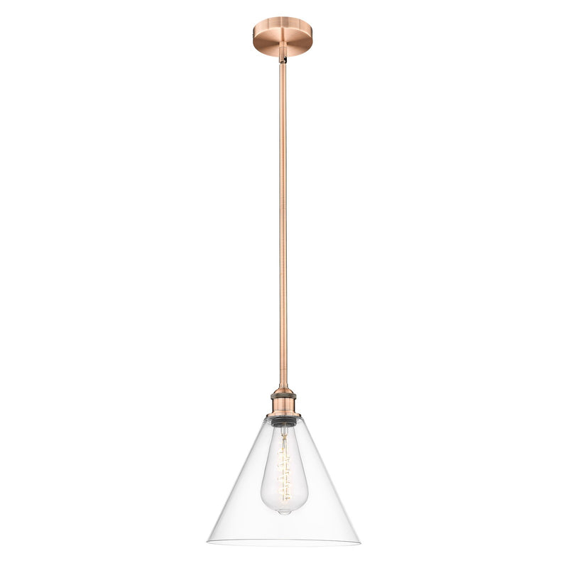 Innovations Berkshire 12in 1-Light Mini Pendant | Industrial Antique Copper Steel and Clear Glass | Kitchen Island & Dining | Model 616-1S-AC-GBC-122-LED