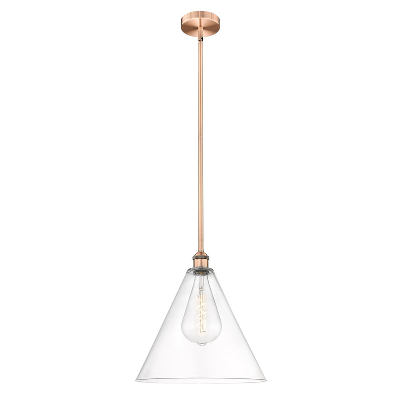 Innovations Berkshire 16in 1-Light Pendant | Industrial Antique Copper Steel and Clear Glass | Kitchen Island & Dining Room | Model 616-1S-AC-GBC-162-LED