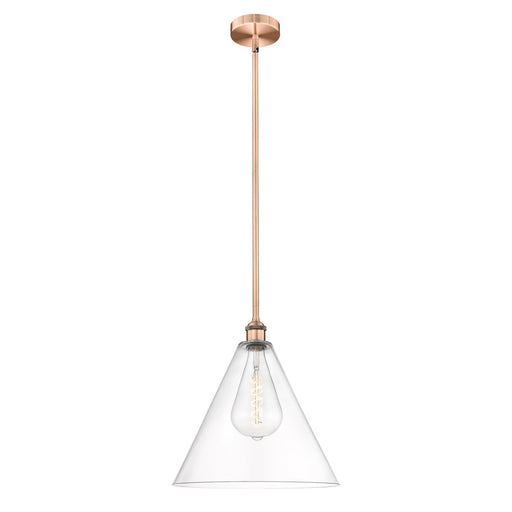 Innovations Berkshire 16in 1-Light Pendant | Industrial Antique Copper Steel and Clear Glass | Kitchen Island & Dining Room | Model 616-1S-AC-GBC-162-LED