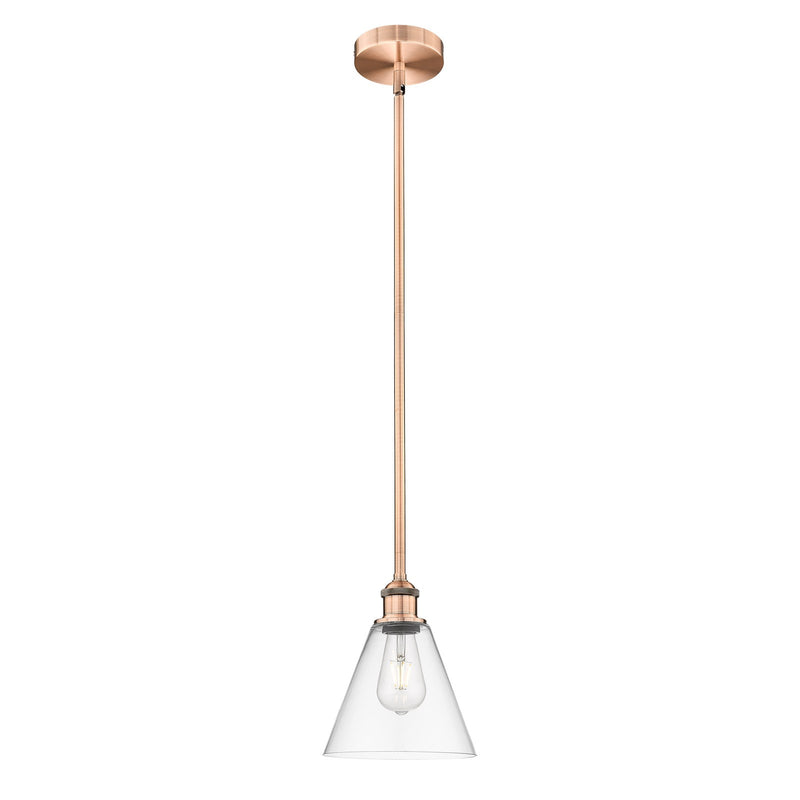 Innovations Berkshire Glass 8in 1-Light Mini Pendant | Industrial Antique Copper Steel and Clear Glass | Kitchen Island & Dining | Model 616-1S-AC-GBC-82