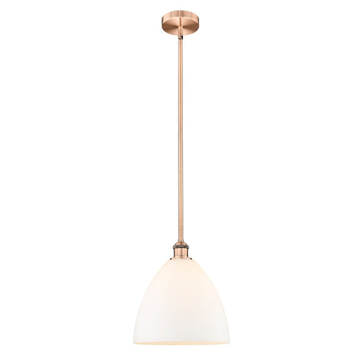 Innovations Bristol 12in 1-Light Mini Pendant | Industrial Antique Copper Steel and Matte White Glass | Kitchen Island & | Model 616-1S-AC-GBD-121-LED