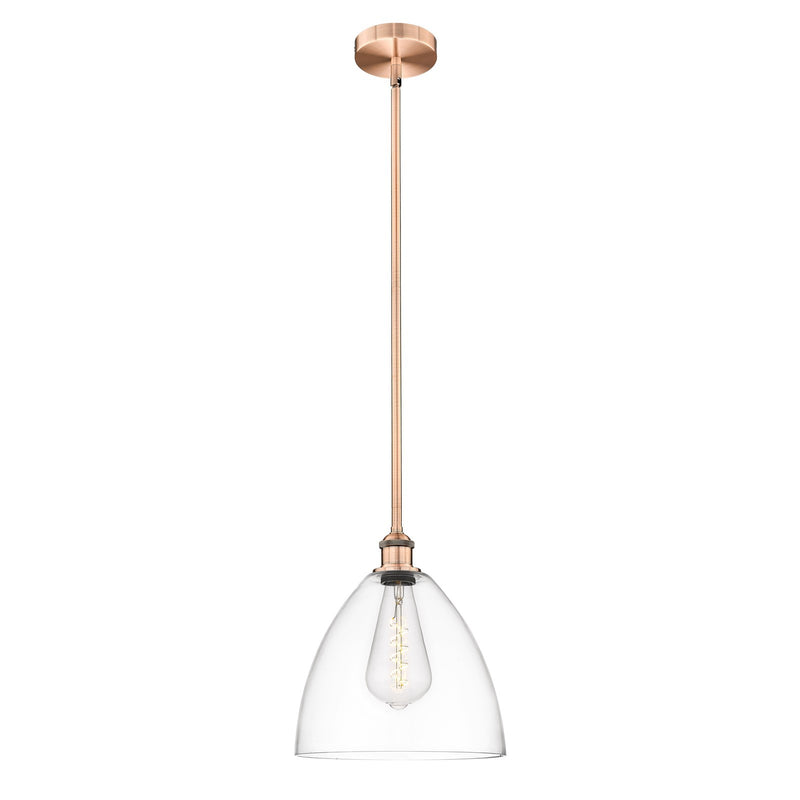 Innovations Bristol 12in 1-Light Mini Pendant | Industrial Antique Copper Steel and Clear Glass | Kitchen Island & Dining | Model 616-1S-AC-GBD-122-LED