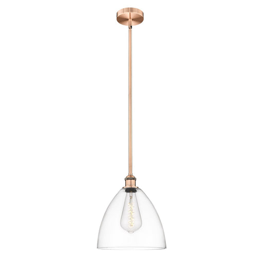 Innovations Bristol 12in 1-Light Mini Pendant | Industrial Antique Copper Steel and Clear Glass | Kitchen Island & Dining | Model 616-1S-AC-GBD-122-LED