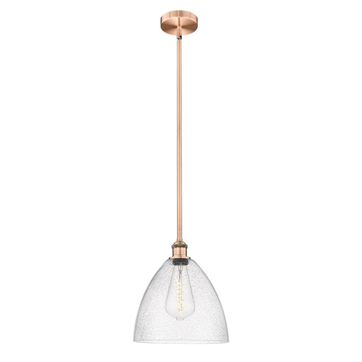 Innovations Bristol 12in 1-Light Mini Pendant | Industrial Antique Copper Steel and Seedy Glass | Kitchen Island & Dining Room | Model 616-1S-AC-GBD-124