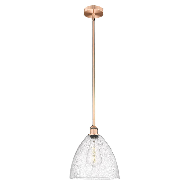 Innovations Bristol 12in 1-Light Mini Pendant | Industrial Antique Copper Steel and Seedy Glass | Kitchen Island & Dining | Model 616-1S-AC-GBD-124-LED