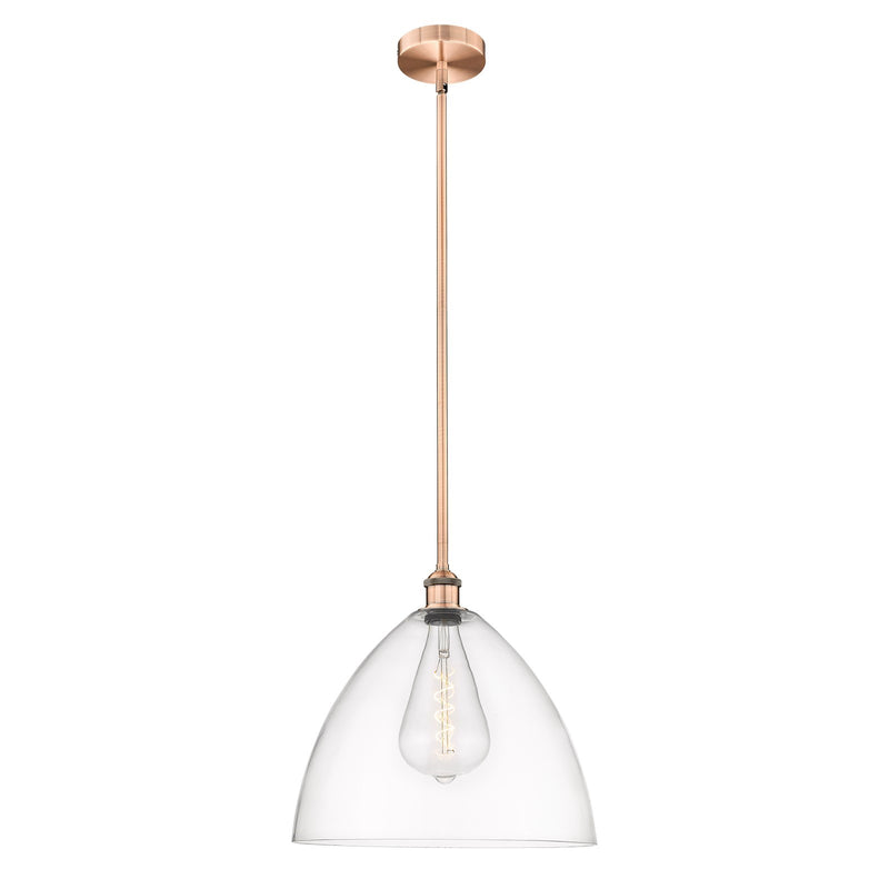 Innovations Bristol 16in 1-Light Pendant | Industrial Antique Copper Steel and Clear Glass | Kitchen Island & Dining Room | Model 616-1S-AC-GBD-162-LED