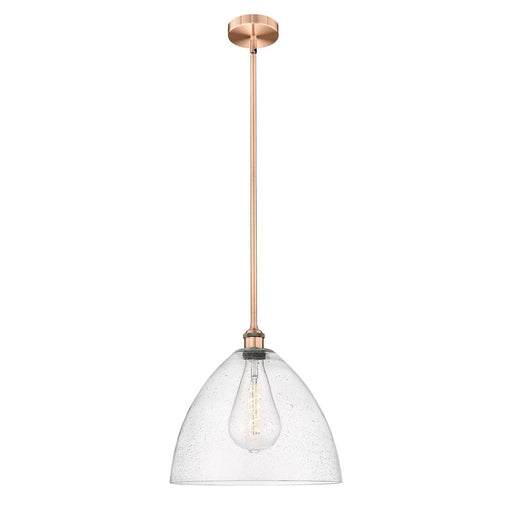 Innovations Bristol 16in 1-Light Pendant | Industrial Antique Copper Steel and Seedy Glass | Kitchen Island & Dining Room | Model 616-1S-AC-GBD-164-LED