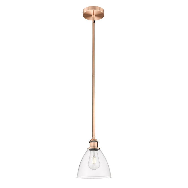 Innovations Bristol 8in 1-Light Mini Pendant | Industrial Antique Copper Steel and Clear Glass | Kitchen Island & Dining | Model 616-1S-AC-GBD-752-LED