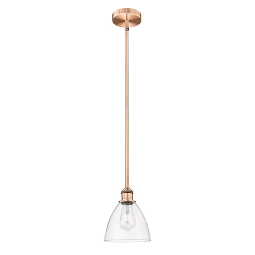 Innovations Bristol 8in 1-Light Mini Pendant | Industrial Antique Copper Steel and Clear Glass | Kitchen Island & Dining | Model 616-1S-AC-GBD-752-LED