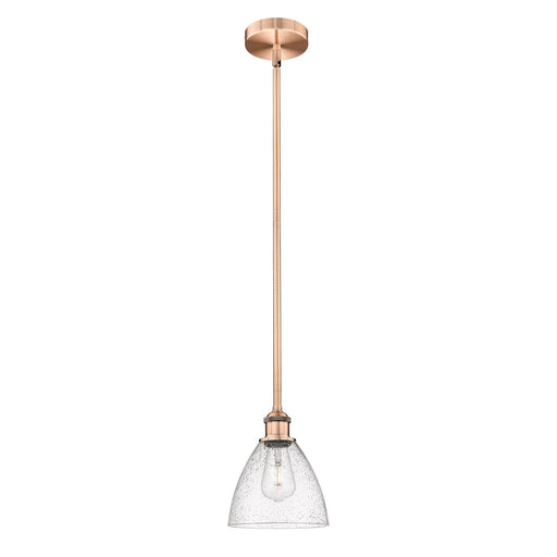 Innovations Bristol 7.5in 1-Light Mini Pendant | Industrial Antique Copper Steel and Seedy Glass | Kitchen Island & Dining | Model 616-1S-AC-GBD-754-LED