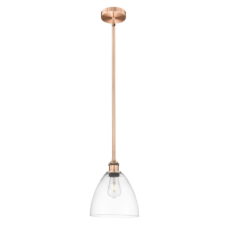 Innovations Bristol 9in 1-Light Mini Pendant | Industrial Antique Copper Steel and Clear Glass | Kitchen Island & Dining Room | Model 616-1S-AC-GBD-92-LED