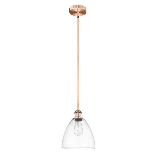 Innovations Bristol 9in 1-Light Mini Pendant | Industrial Antique Copper Steel and Clear Glass | Kitchen Island & Dining Room | Model 616-1S-AC-GBD-92-LED