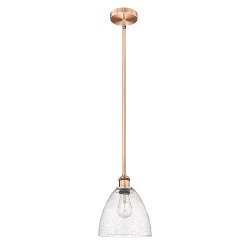 Innovations Bristol 9in 1-Light Mini Pendant | Industrial Antique Copper Steel and Seedy Glass | Kitchen Island & Breakfast | Model 616-1S-AC-GBD-94-LED