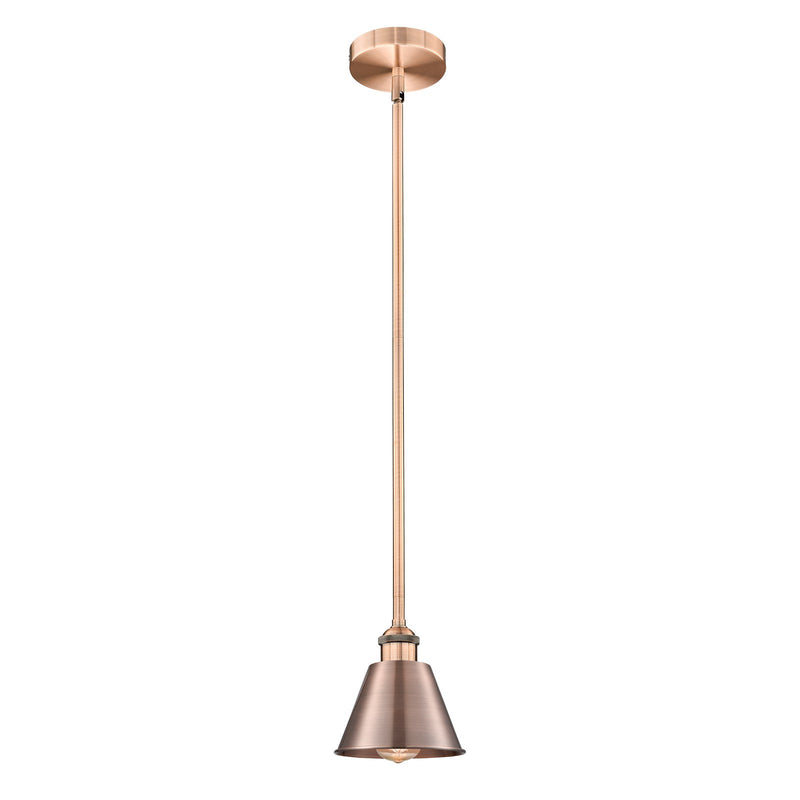 Innovations Smithfield 7in 1-Light Mini Pendant | Industrial Antique Copper Steel and Antique Copper Metal Shade | Kitchen Island | Model 616-1S-AC-M8-LED